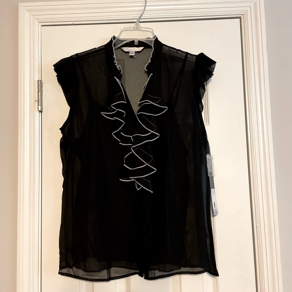 Black Sheer Chiffon Sleeveless Blouse with tank!